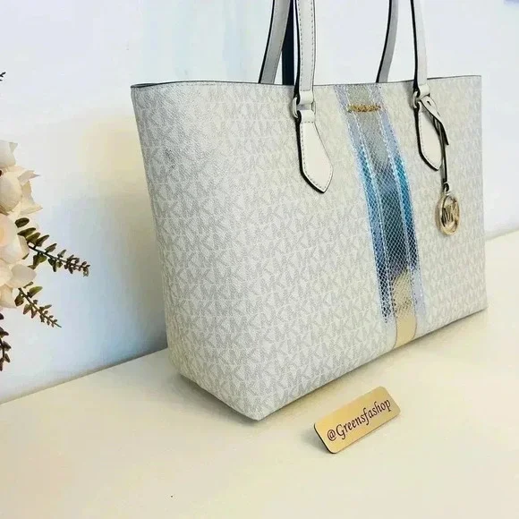 Michael Kors Purse & Wallet Sheila Large Signature & Metallic Tote Bag Pale gold - Picture 4 of 12